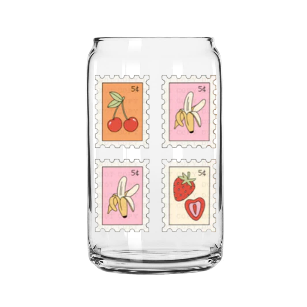 Fruit Stamps Glass Can