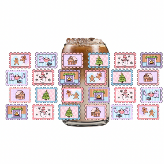 Christmas Stamps Glass Can