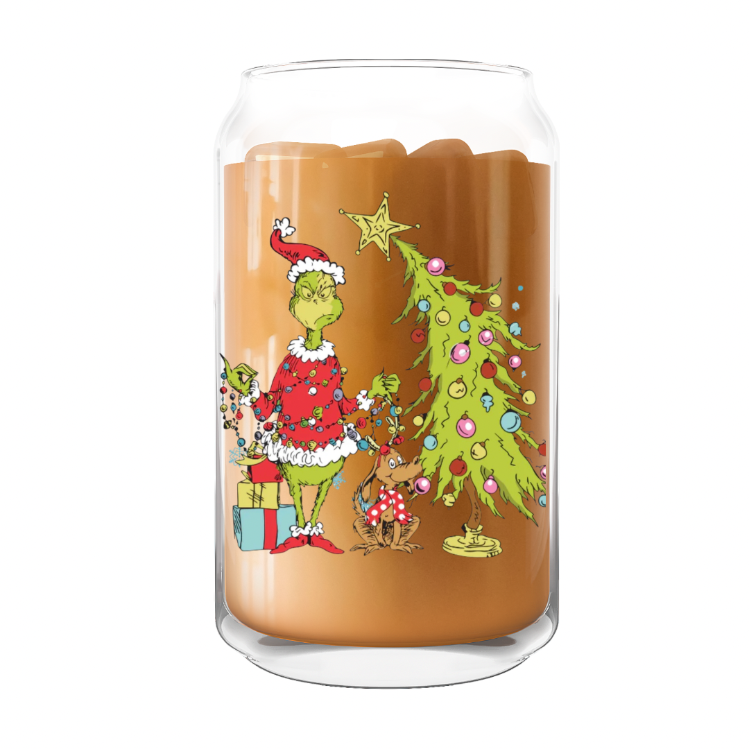 Grinchy Tree Glass Can