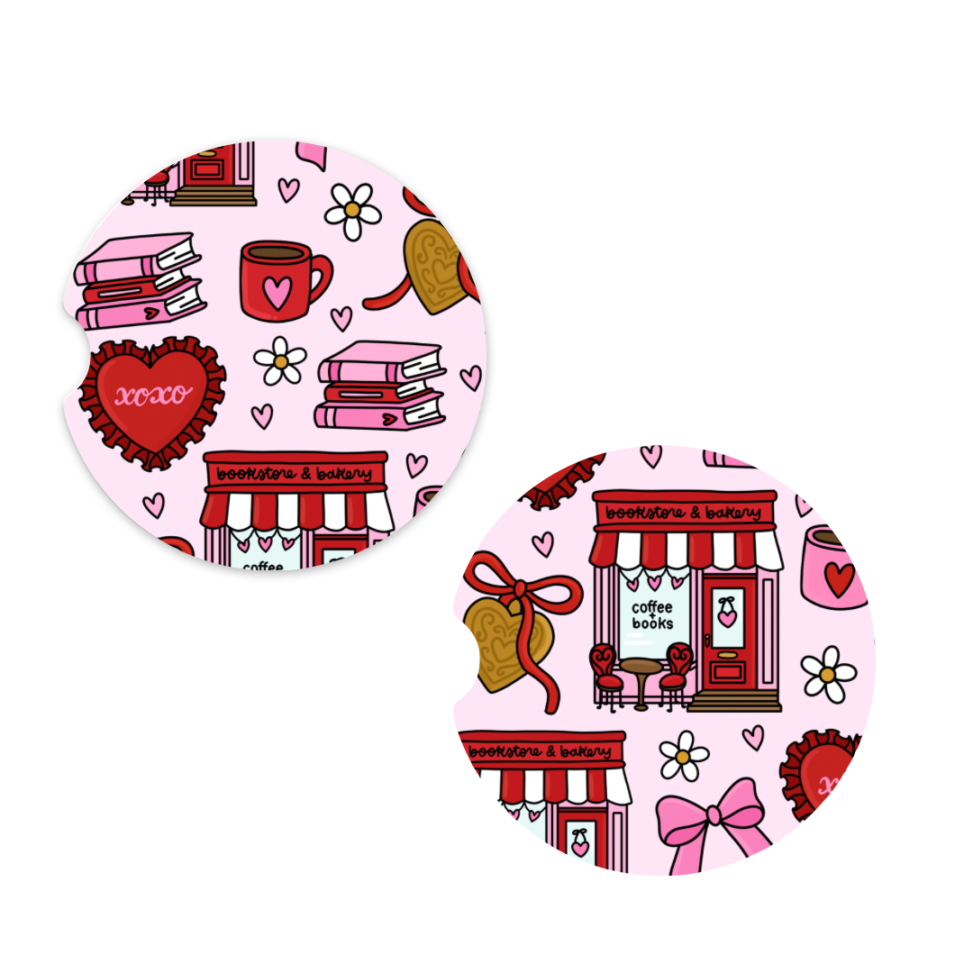 Valentine Bookshop Car Coasters