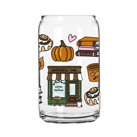 Fall Bookshop Glass Can