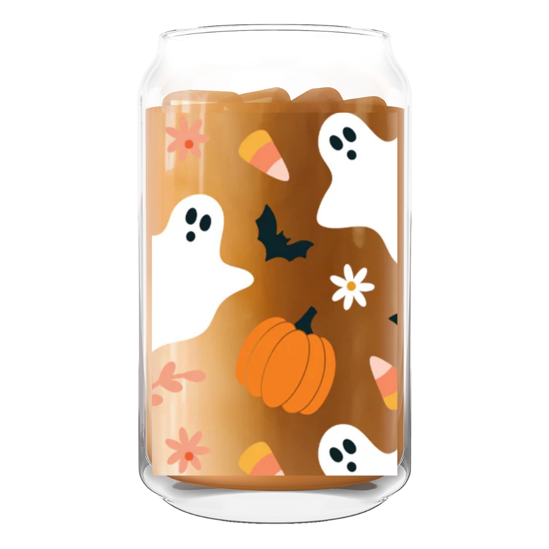 Pumpkin & Ghosts Glass Can