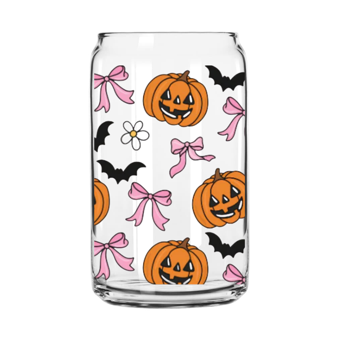 Pumpkin & Bows Glass Can