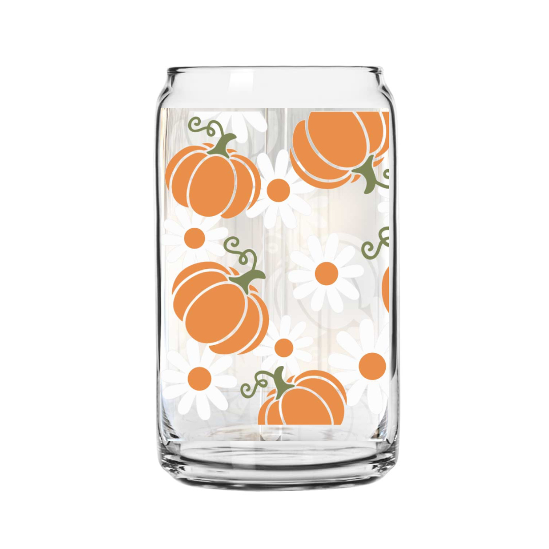 Pumpkins & Flowers Glass Can