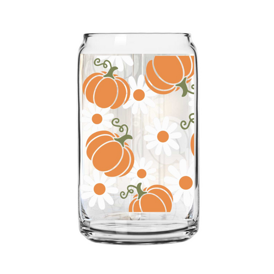 Pumpkins & Flowers Glass Can