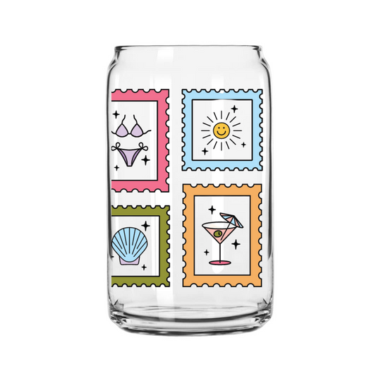 Summer Stamps Glass Can